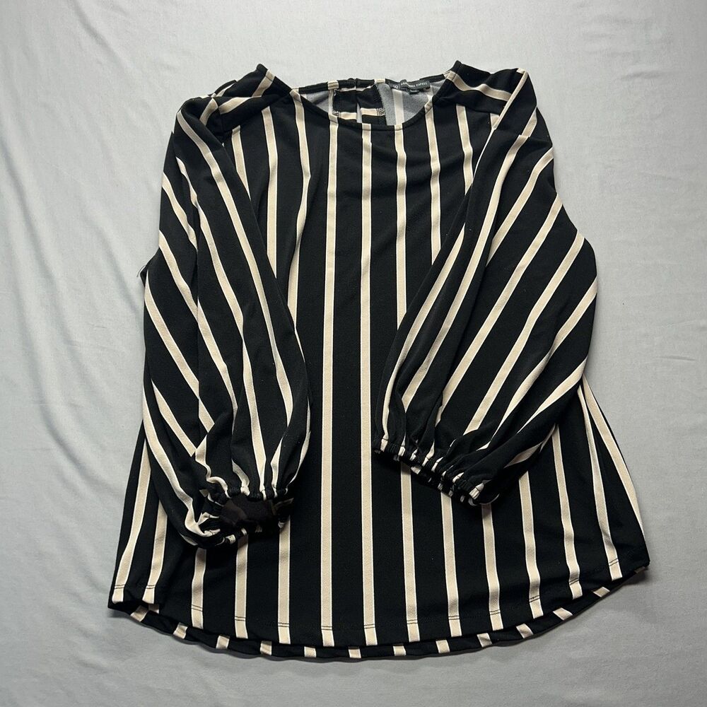 Adrianna Papell Blouse Adult Womens Large  Black Striped 3/4 Sleeve Casual Top